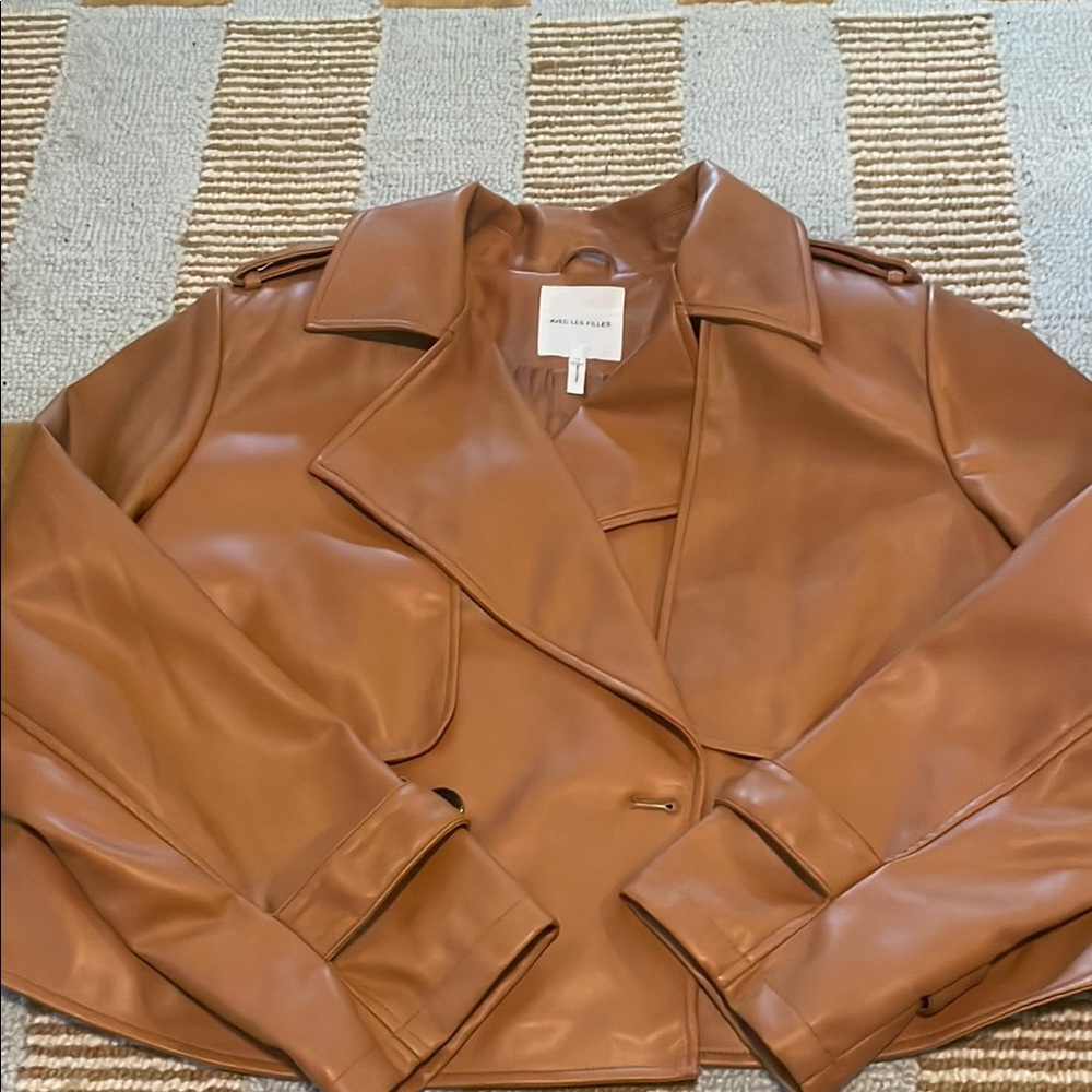 Avec Les Filles Tan Leather Jacket Cropped Design